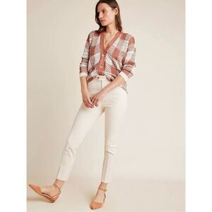 Anthropologie Women’s 8 Cream/Red Pinstripe The Essential Slim Trousers